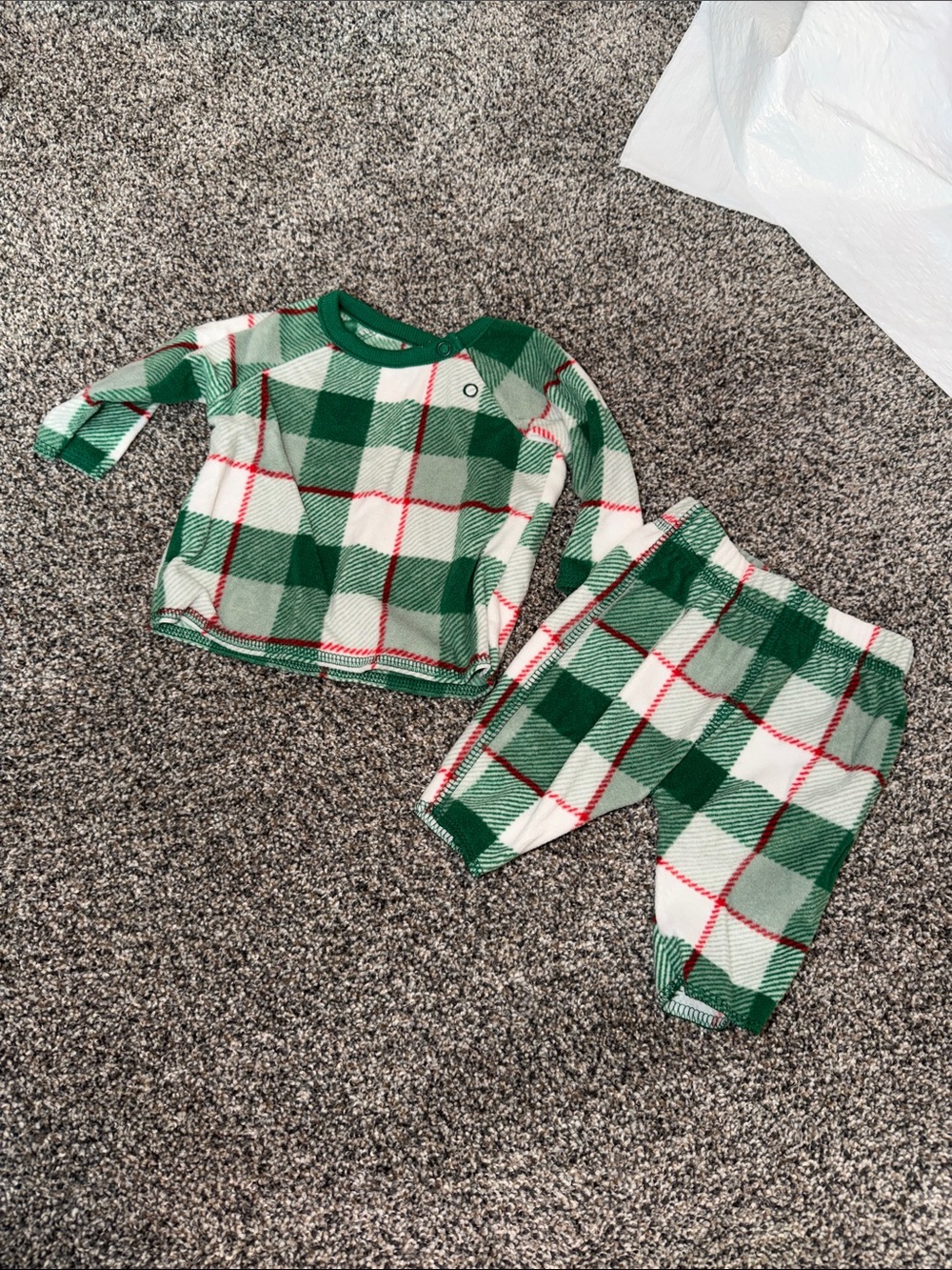 Carter's Green and White Plaid Two-Piece Pajama Set with Red Accents